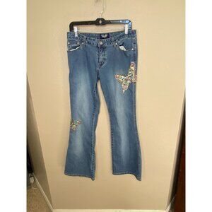 Angels Women’s Denim Jeweled Butterfly Applique Flare Jeans 11 Vintage Y2k Boot